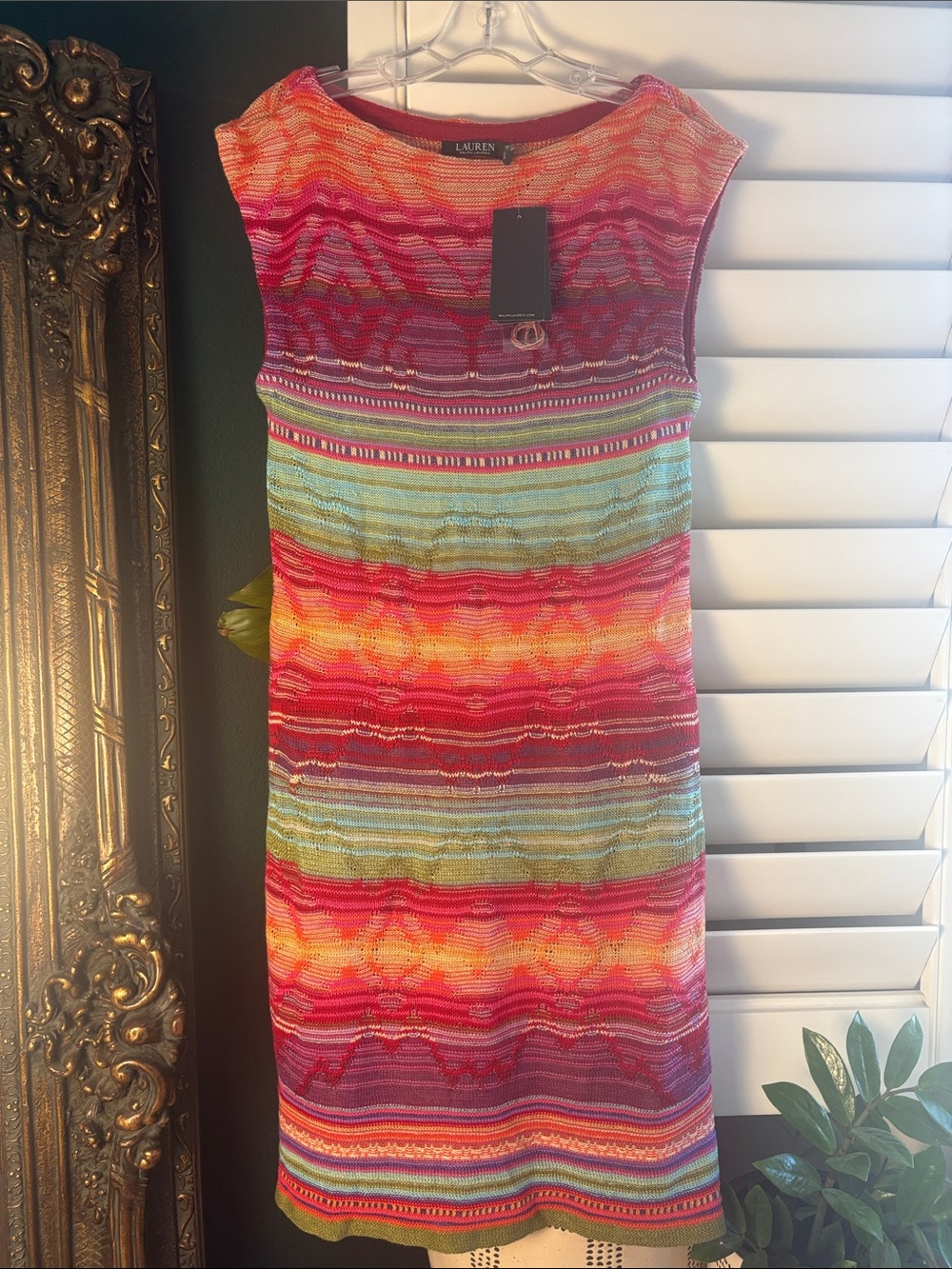NWT Lauren Ralph Lauren Linen Cotton Blend Fair Isle Knit Midi Dress size PL